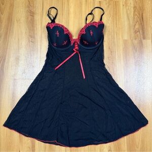 Delicates Lace Babydoll Black Red Sheer Mesh Lingerie Large Sexy Ribbon